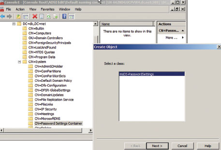 Экран 1. Использование ADSI Edit для создания объекта PSO