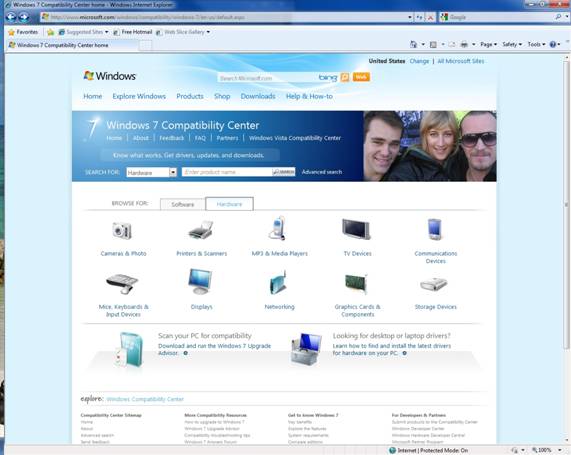 Рисунок B. Центр совместимости Windows 7 также предоставляет возможность просмотреть варианты компонентов программного обеспечения